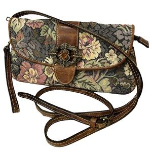 Patricia Nash Floral Tapestry Jewel Leather Crossbody Clutch